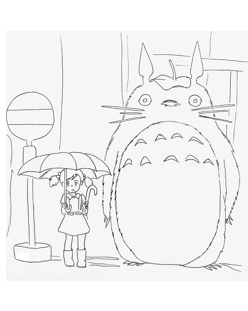 Friendly Totoro 2 Coloring Page