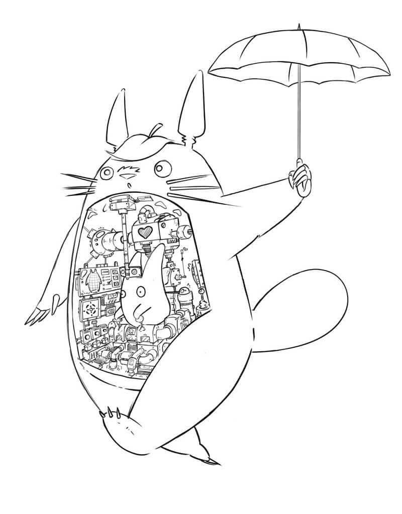 Friendly Totoro 3 Coloring Page