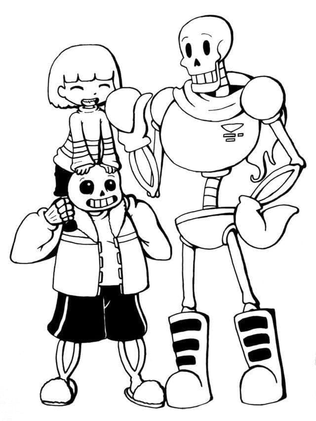Frisk, Papyrus and Sans Coloring Page