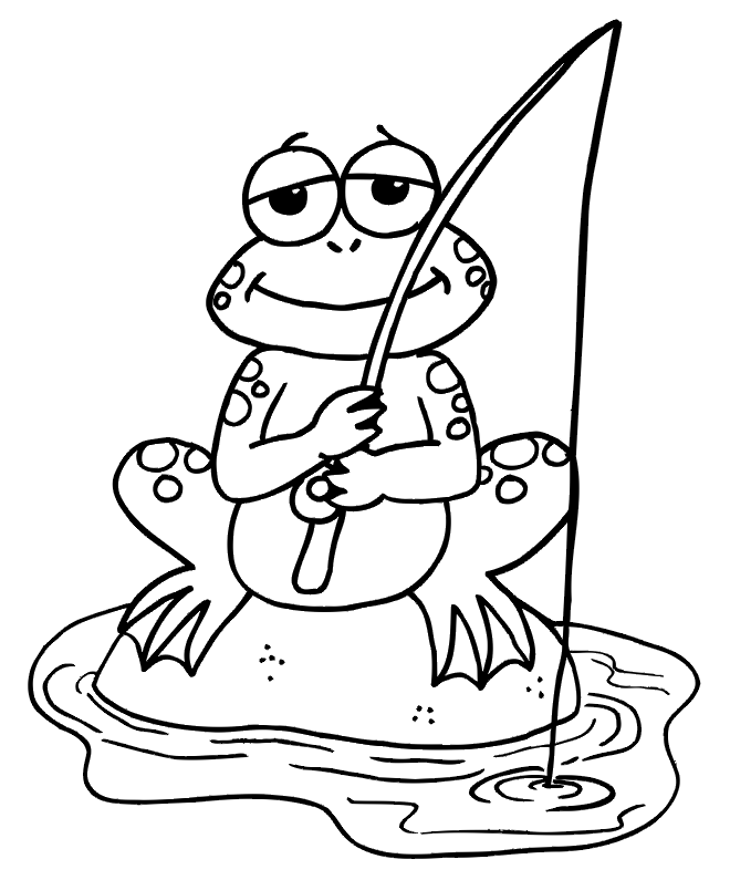 Frog Fishings Coloring Page