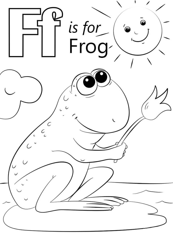 Frog Letter F Coloring Page