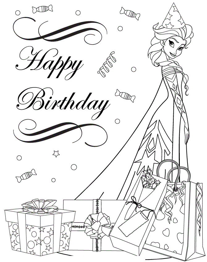 Frozen Cast Elsa In Party Hat Colouring Page Coloring Page