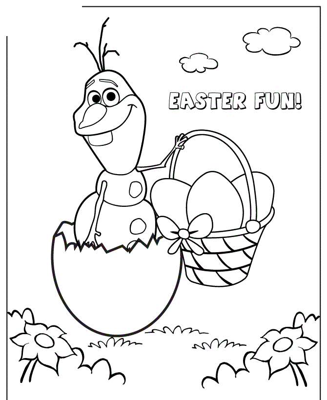 Frozen Character Olaf Hatching From Easter Egg Colouring Page