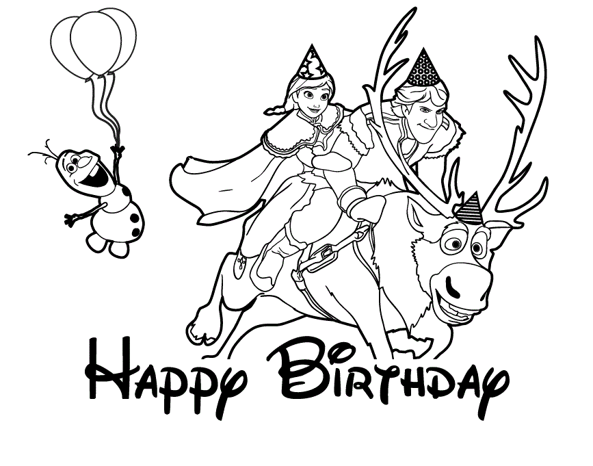 Frozen Characters Birthday Colouring Page