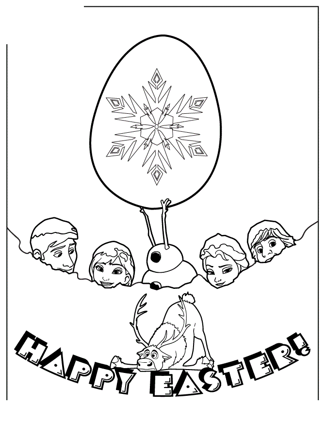 Frozen Characters Happy Easter Colouring Page