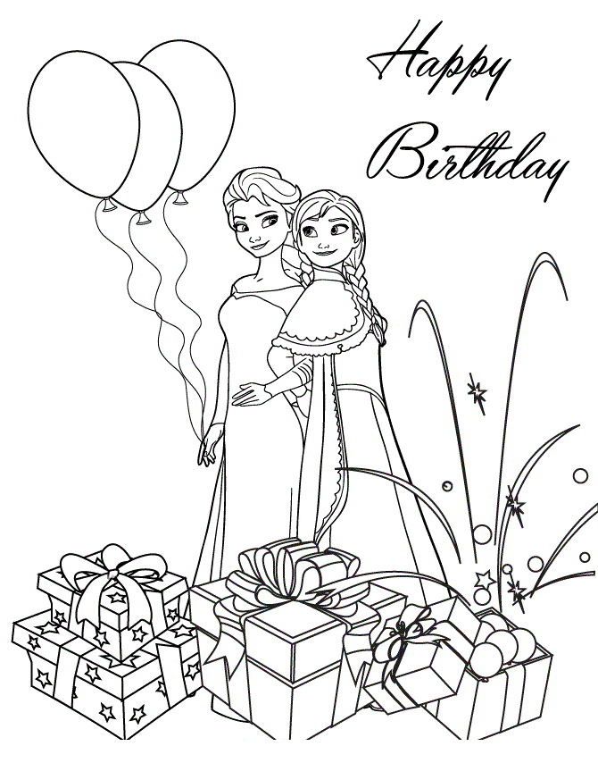 Frozen Sisters Birthday Colouring Page