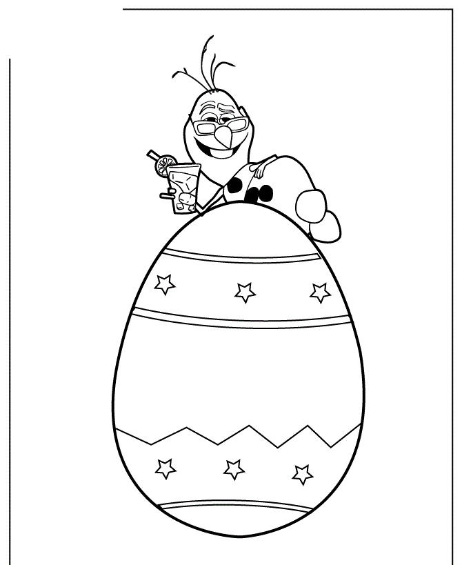 Frozen Snowman Olaf On Top Of Easter Egg Colouring Page