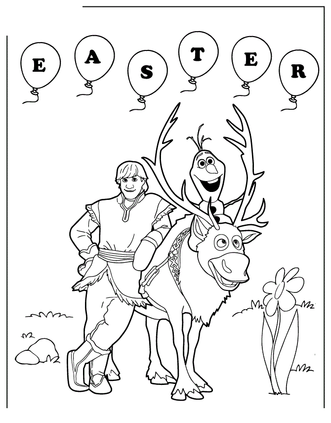 Frozen Sven Olaf And Kristoff Easter Colouring Page