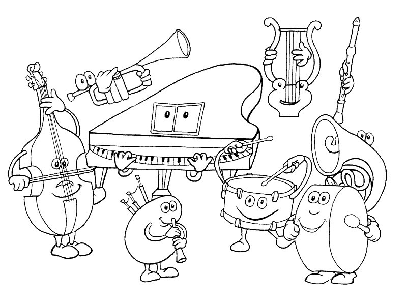 Fun Musical Instrument Characters Coloring