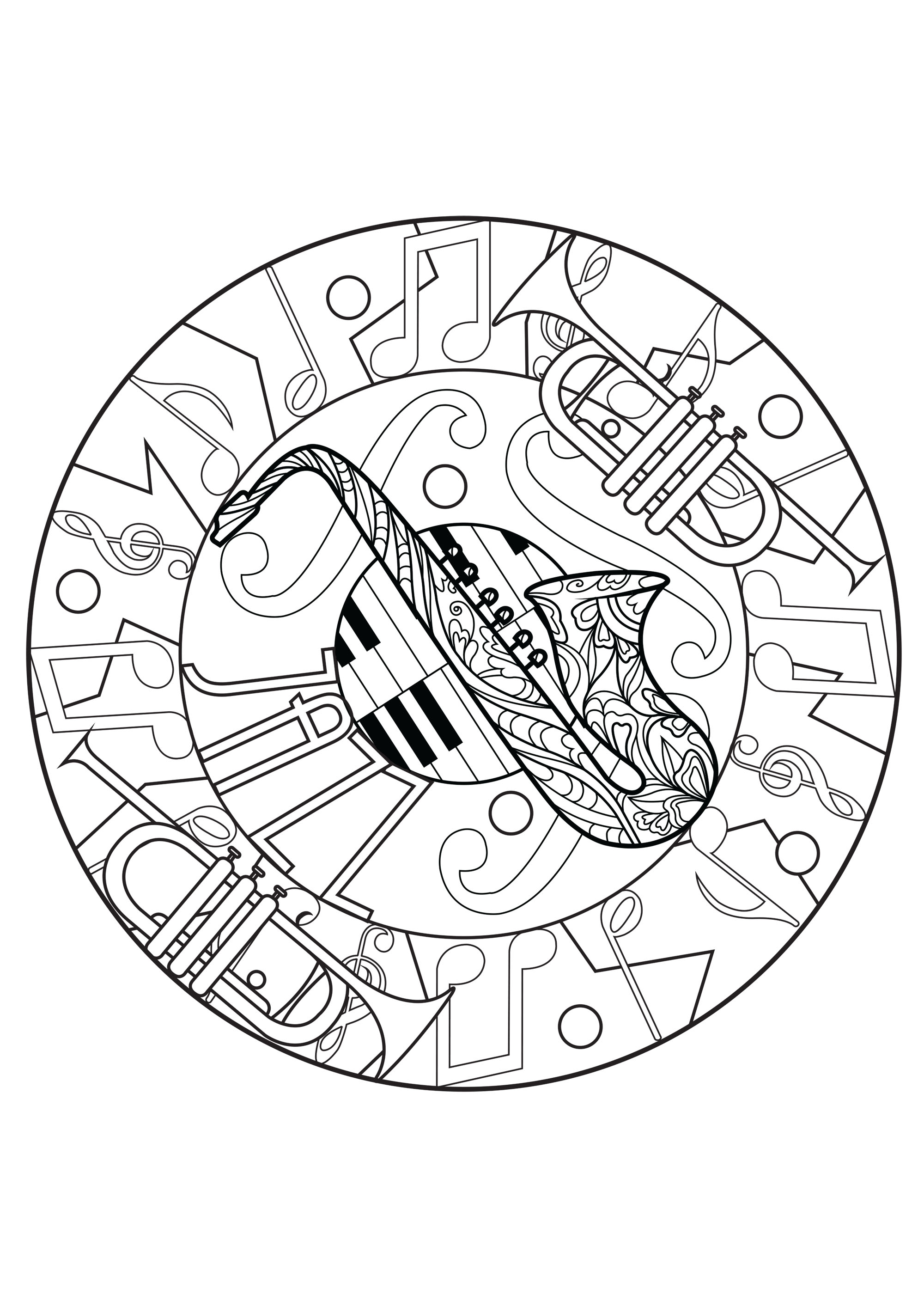 Fun Trumpet Mandala Coloring Page