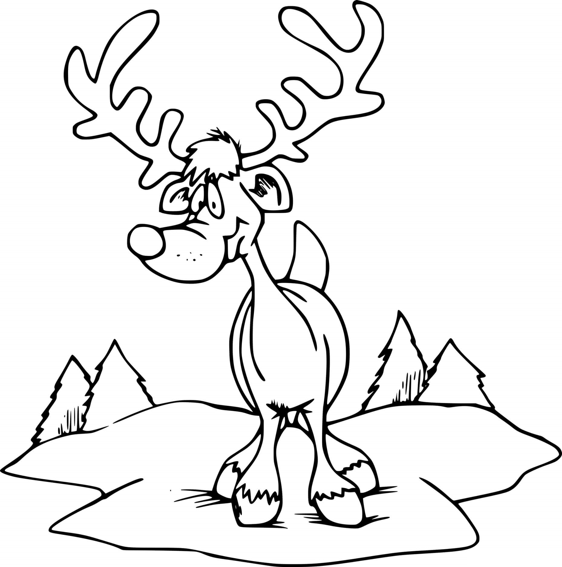 Funny Cartoon Whitetail Coloring Page