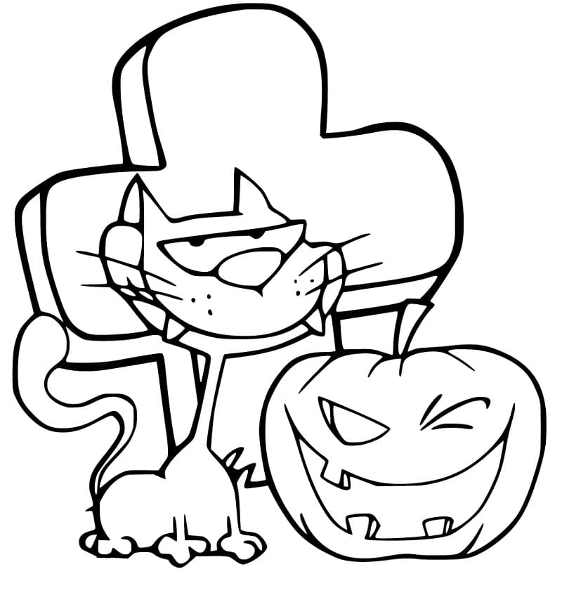 Funny Hallween Cat Coloring Page