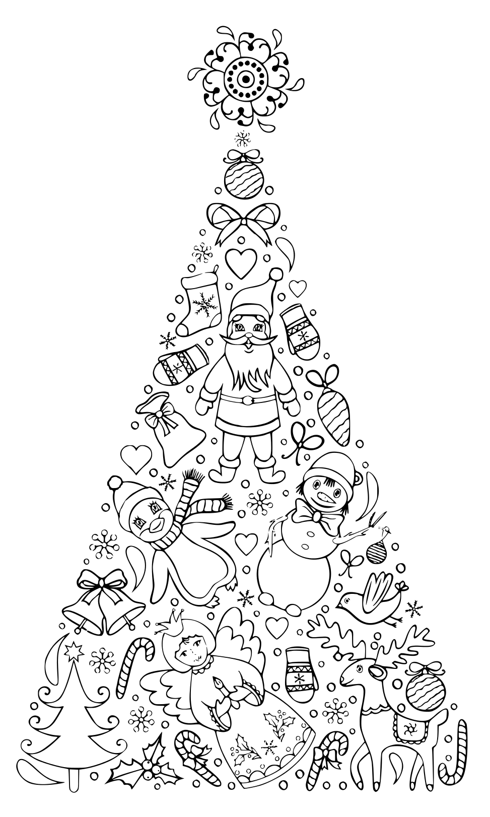 Funny Kids Christmas Tree Christmas Characters Coloring Page