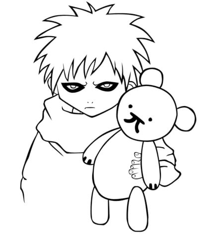 Gaara With Teddy Bear Coloring Page