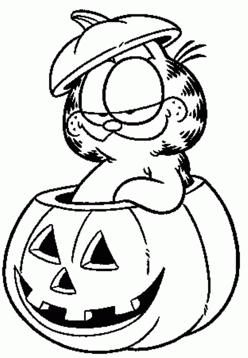 Garfield Halloween For Preschool Kids Coloring Page