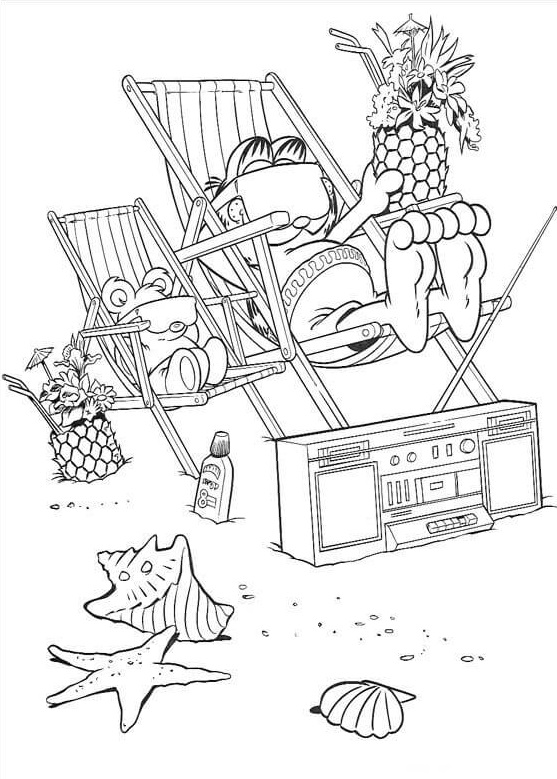 Garfield On The Beach Coloring Page