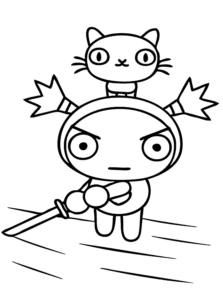 Garu with His Sword and Cat Coloring Page