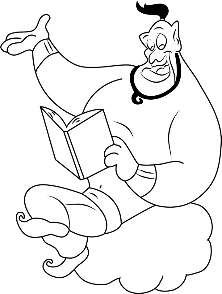 Genie Reading Coloring Page
