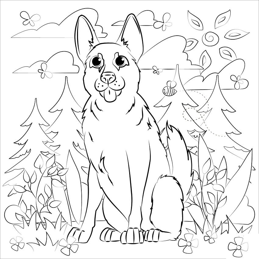 German Shepherd 3 Coloring Page