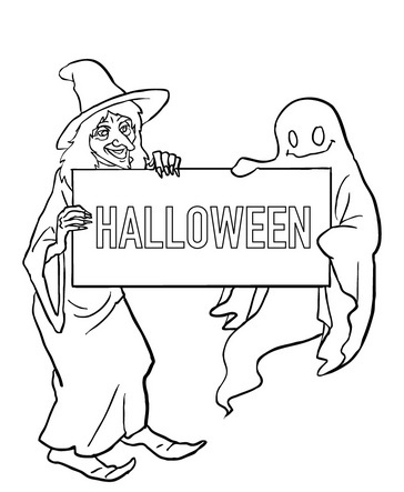Ghost And Witch Halloween Printable Free Coloring Page