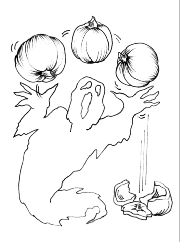 Ghost Juggling Pumpkin Coloring Page