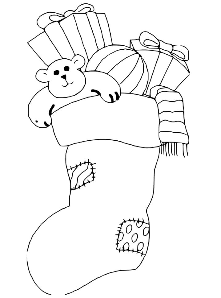 Gifts in Christmas Stocking Coloring Page