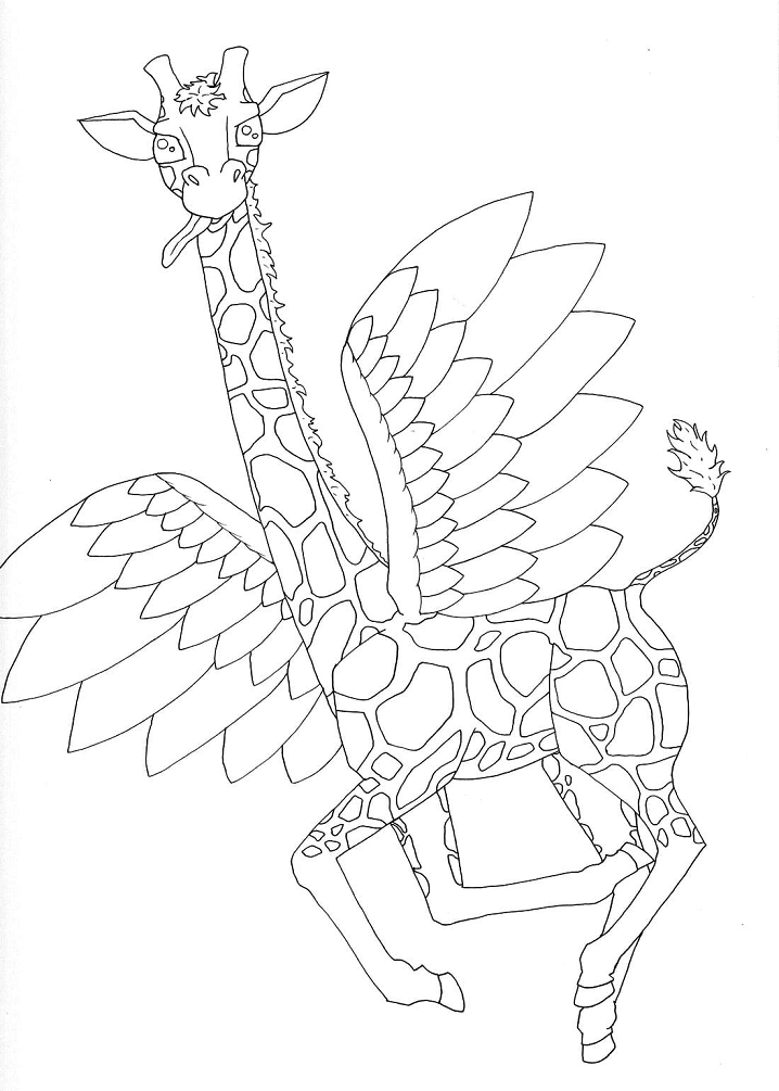 Giraffe with Wings Coloring Page