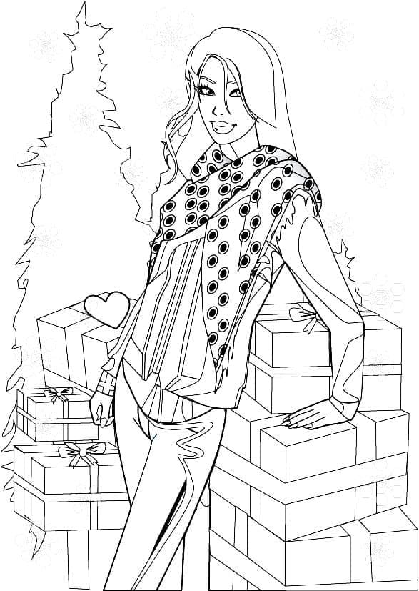 Girl and Gifts For Kids Coloring Page