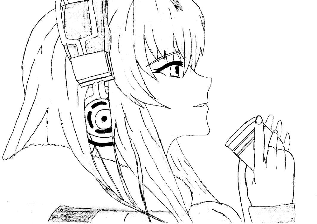 Girl and Headphones Coloring Page