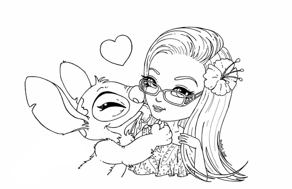 Girl and Stitch Coloring Page