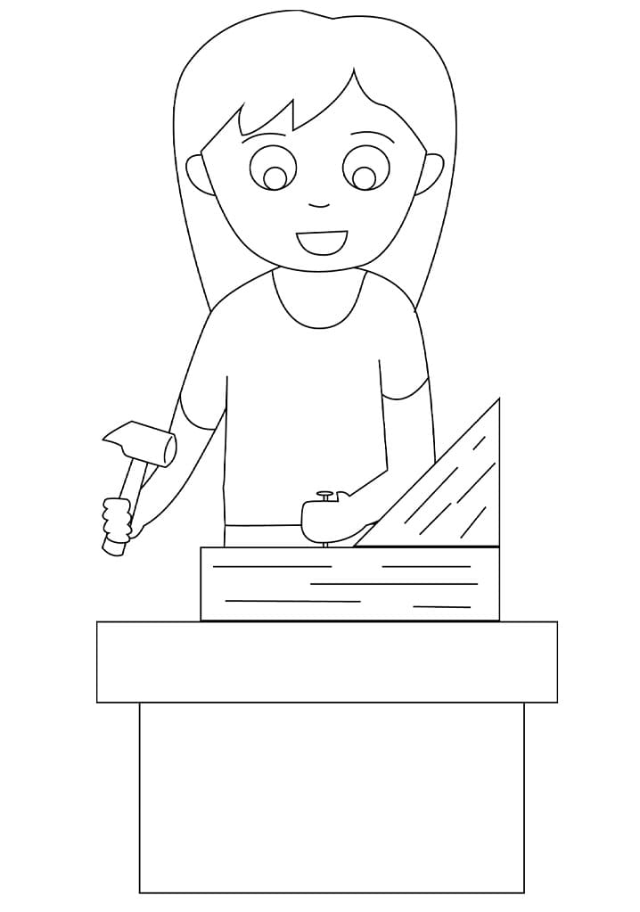 Girl Carpenter Coloring Page