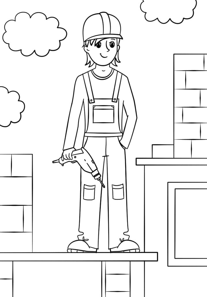Girl Construction Worker Coloring Page