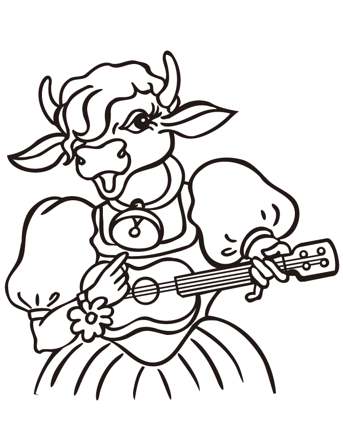 Girl Cow Playing Guitar