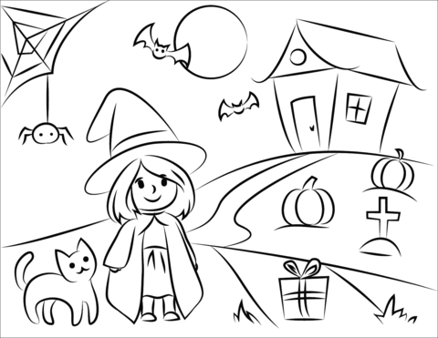Girl Halloween Coloring Page