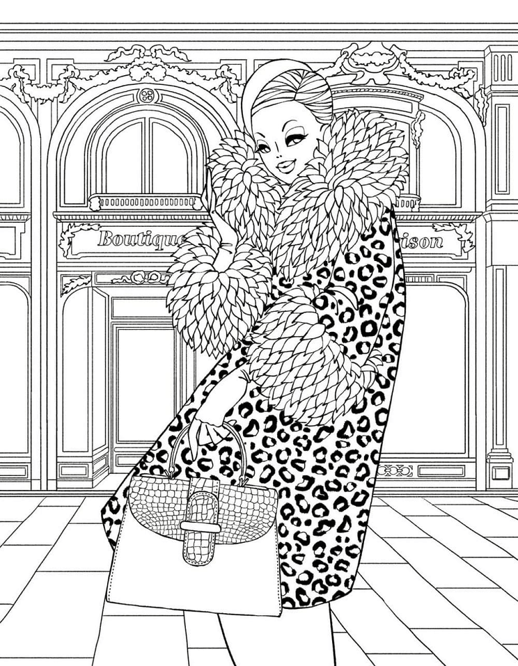 Girl in a Fur Coat Coloring Page