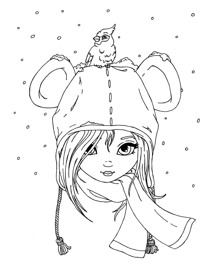 Girl in a Hat Coloring Page