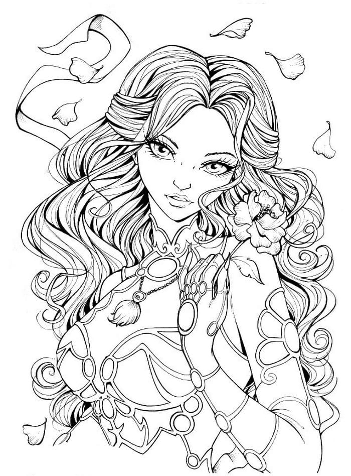 Girl in Armor Coloring Page