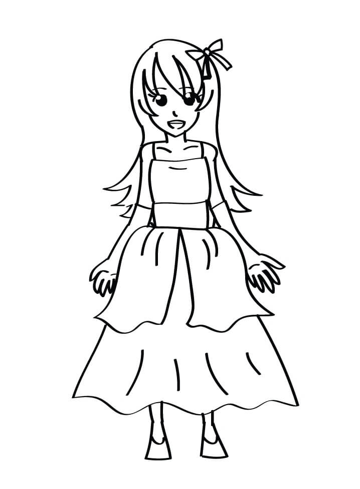 Girl in Dress Coloring Page