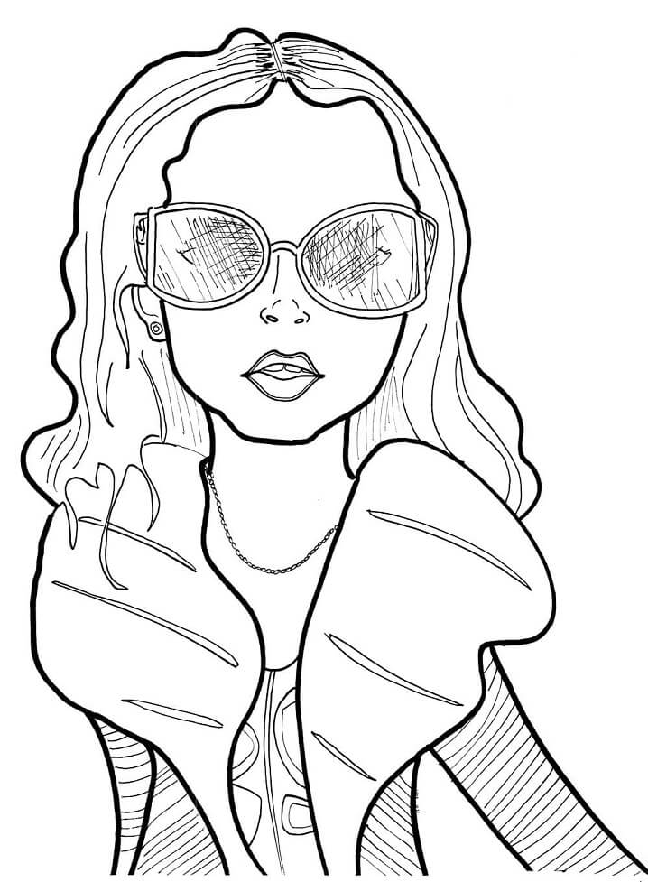 Girl in Fashionable Glasses Cool Coloring Page