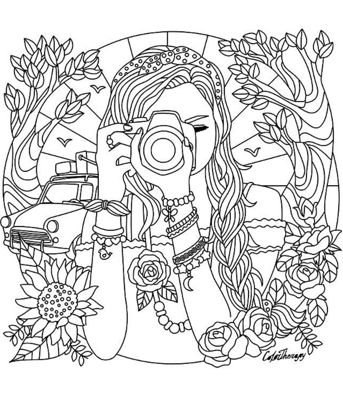 Girl Is Taking Photos Coloring Page