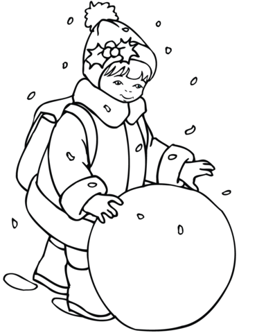 Girl Rolling A Snowball Coloring Page