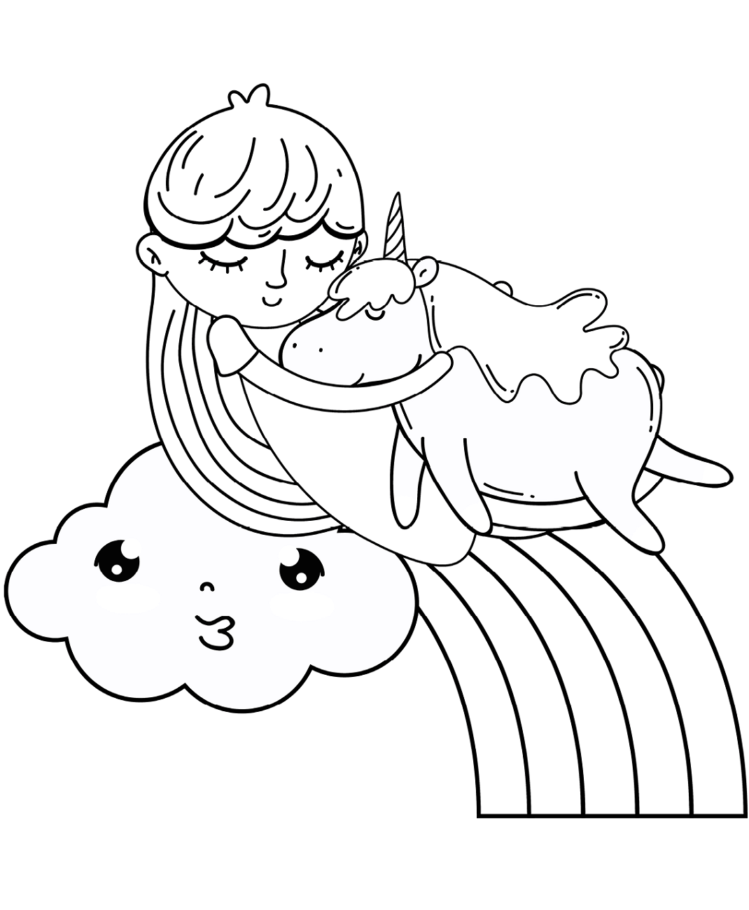 Girl Sleeping With Unicorn Coloring Page