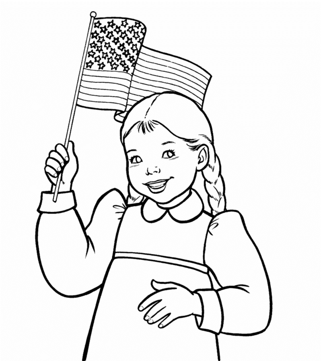 Girl Waving American Flag