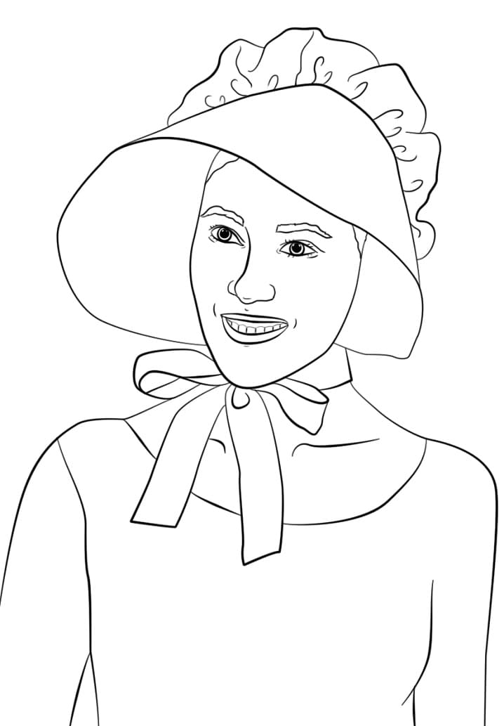 Girl Wearing Pilgrim Bonnet Coloring Page