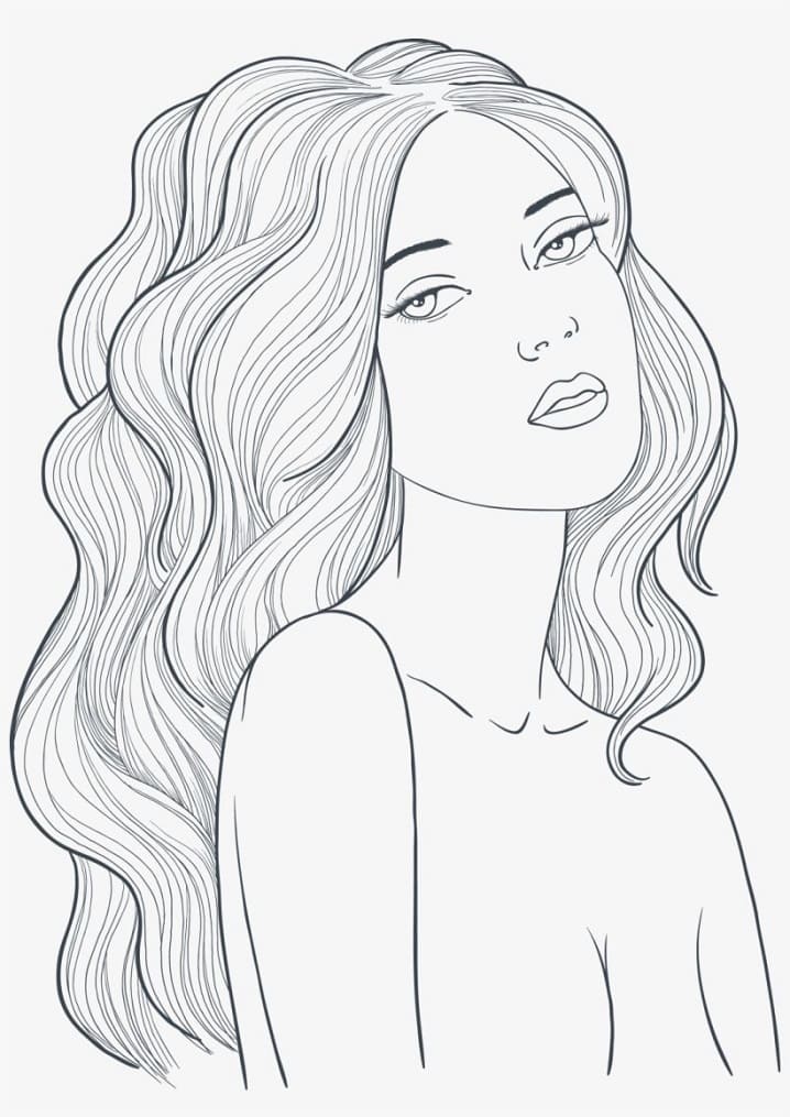 Girl with Beautiful Hair Coloring Page