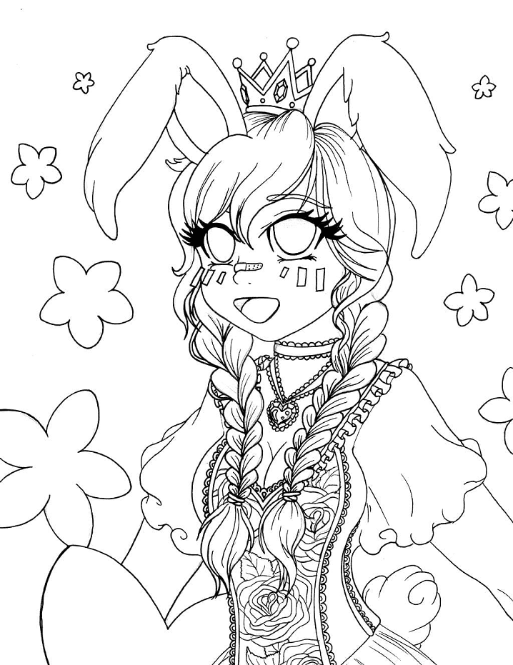 Girl with Bunny Ears Coloring Page