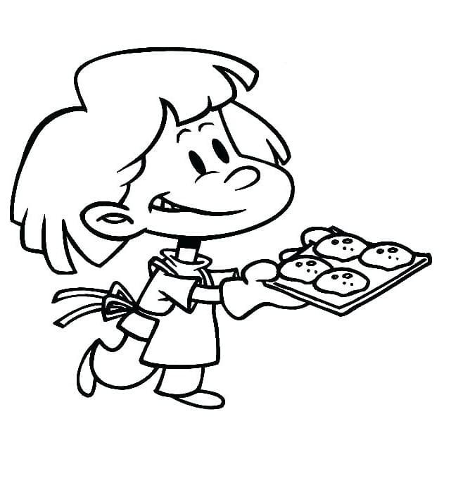Girl with Cookies Coloring Page