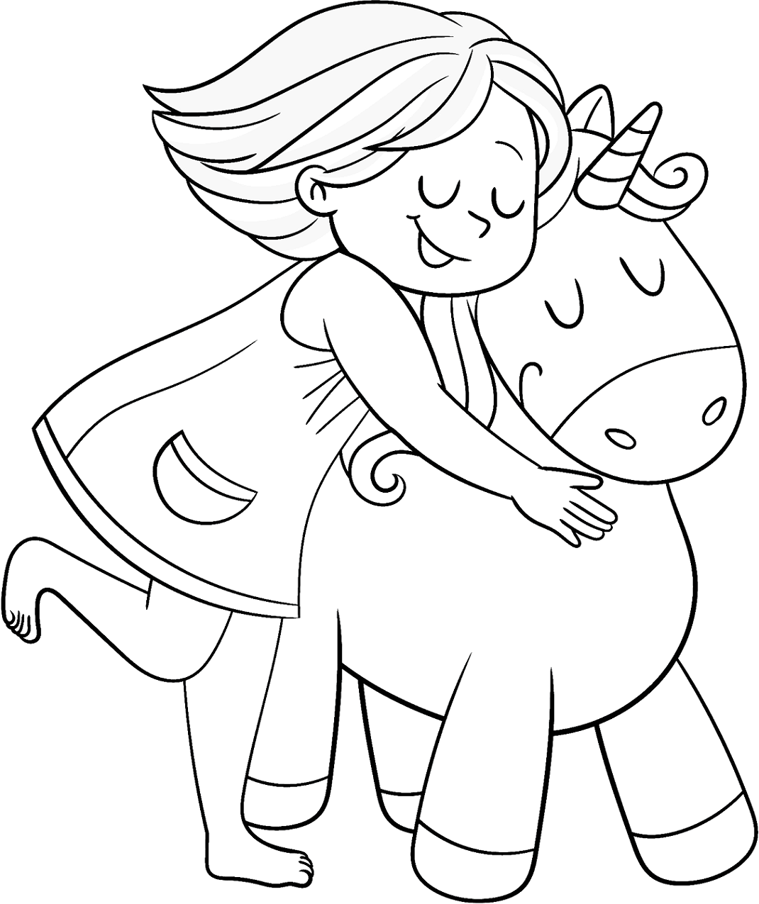 Girl With Unicorn Coloring Page