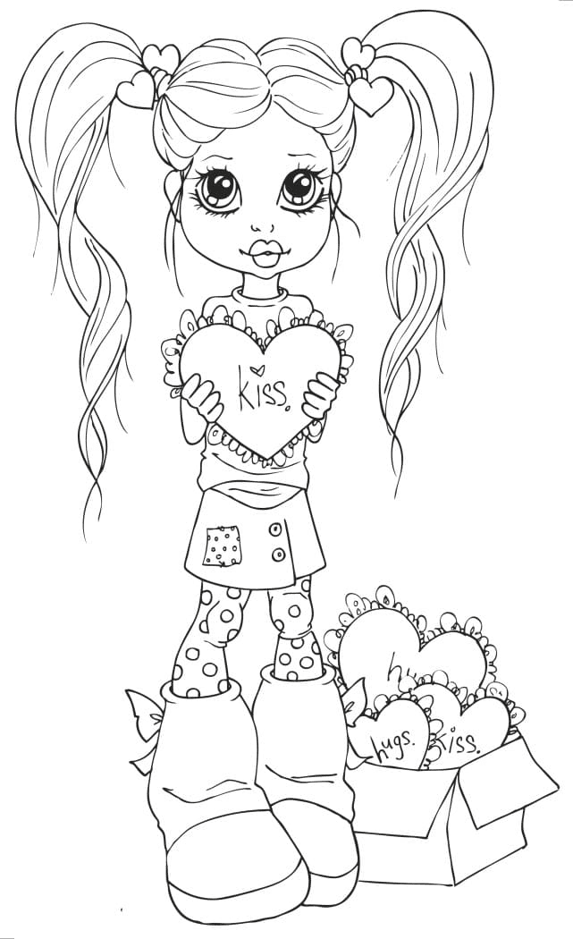 Girl with Valentines Coloring Page