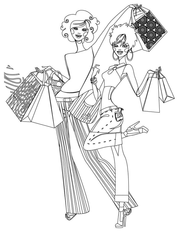 Girlfriends Shopping Cool Coloring Page